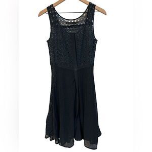 AllSaints Glesni Vest Mesh Eyelet Sheer Mini Dress Fit & Flare Navy Blue‎ Sz 2